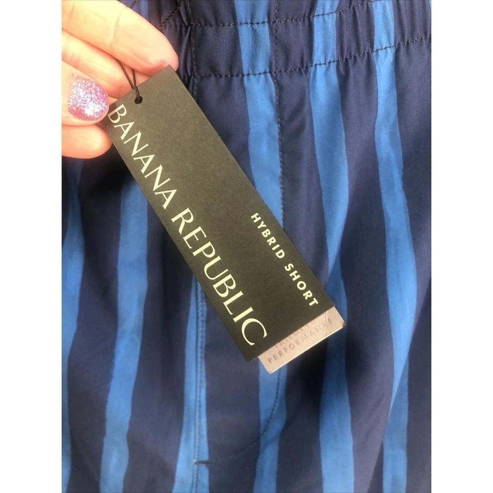 NEW Banana Republic‎ Men’s Print Hybrid Shorts - Blue Stripe - XXL